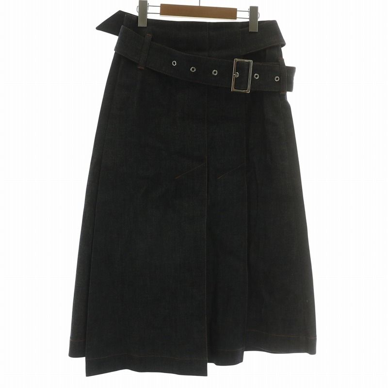 シクラス CYCLAS デニムスカート プリーツ ロング ベルト ジップフライ 36 S インディゴ /XZ ■GY19