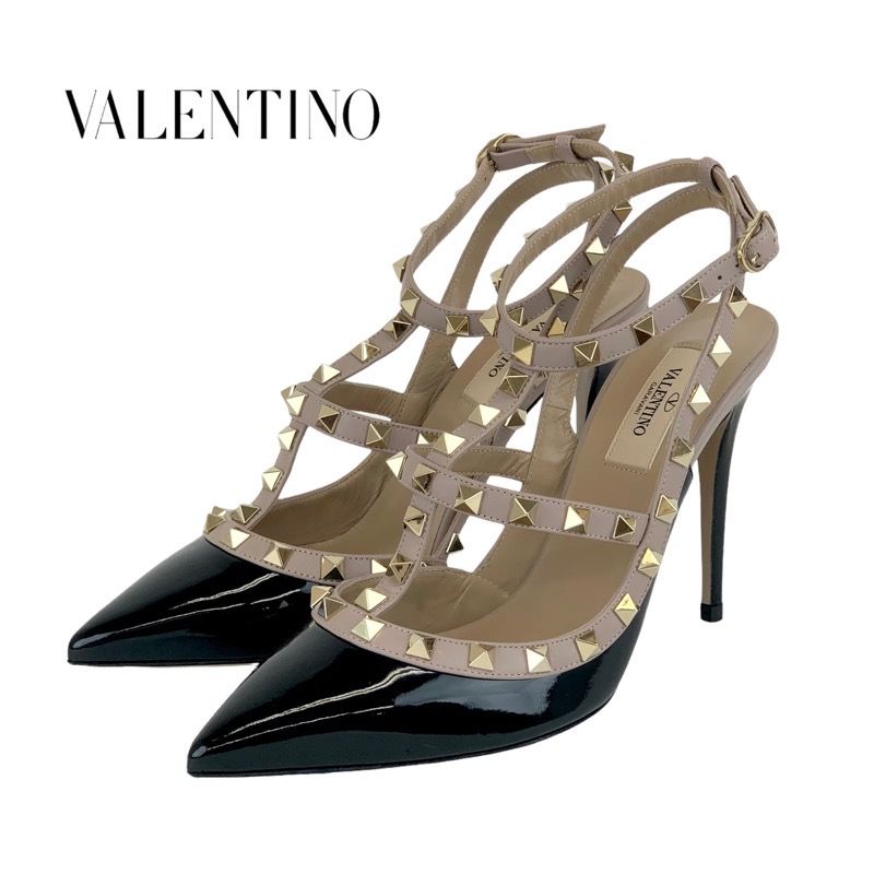 ヴァレンティノ VALENTINO パンプス 靴 シューズ パテント レザー ブラック ピンクベージュ ゴールド 未使用 ロックスタッズ サンダル  パーティーシューズ - メルカリ