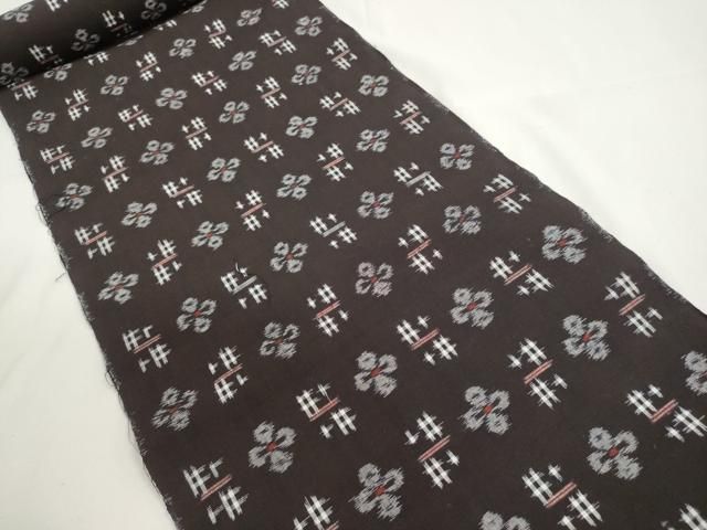 平和屋着物 久留米絣 反物 着尺 舞花文 丸山直作 黒地 証紙付き 綿 DAAW6089we
