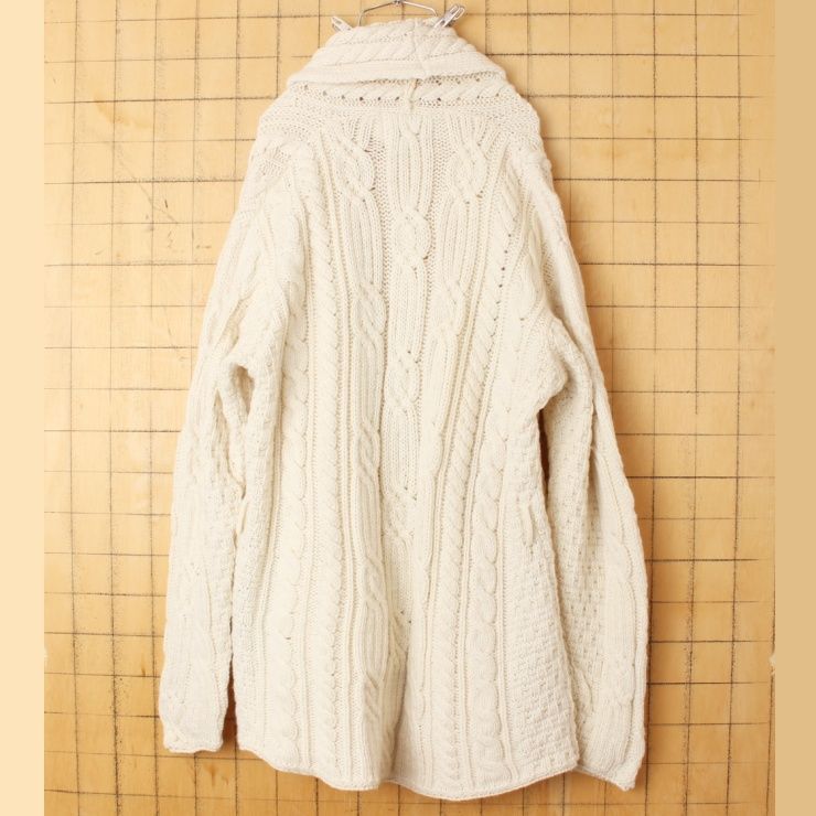 EUROウールフィッシャーマンカーディガン ベージュショールカラーM aw94 EUROウールフィッシャーマンカーディガン ベージュショールカラーM