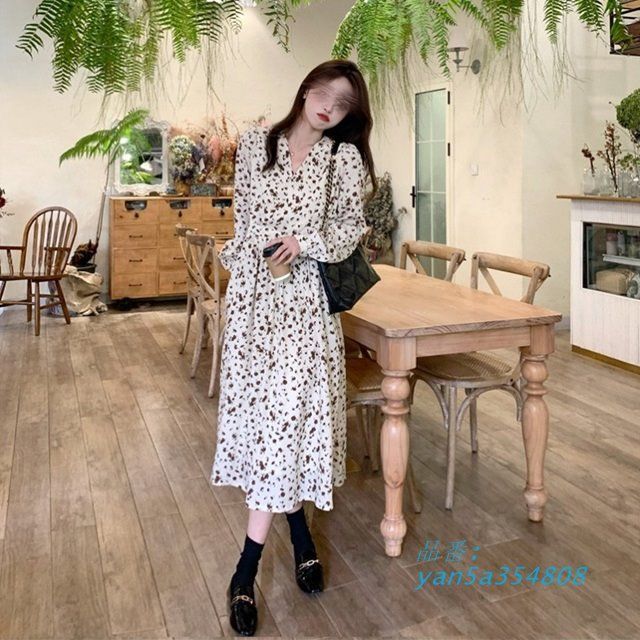 ロングワンピース レディース ワンピース 長袖 カジュアル 大きいサイズ 小さいサイズ ロング丈 長袖 3L 花柄 ワンピース ワンピース Vネック レディース yan5a354808