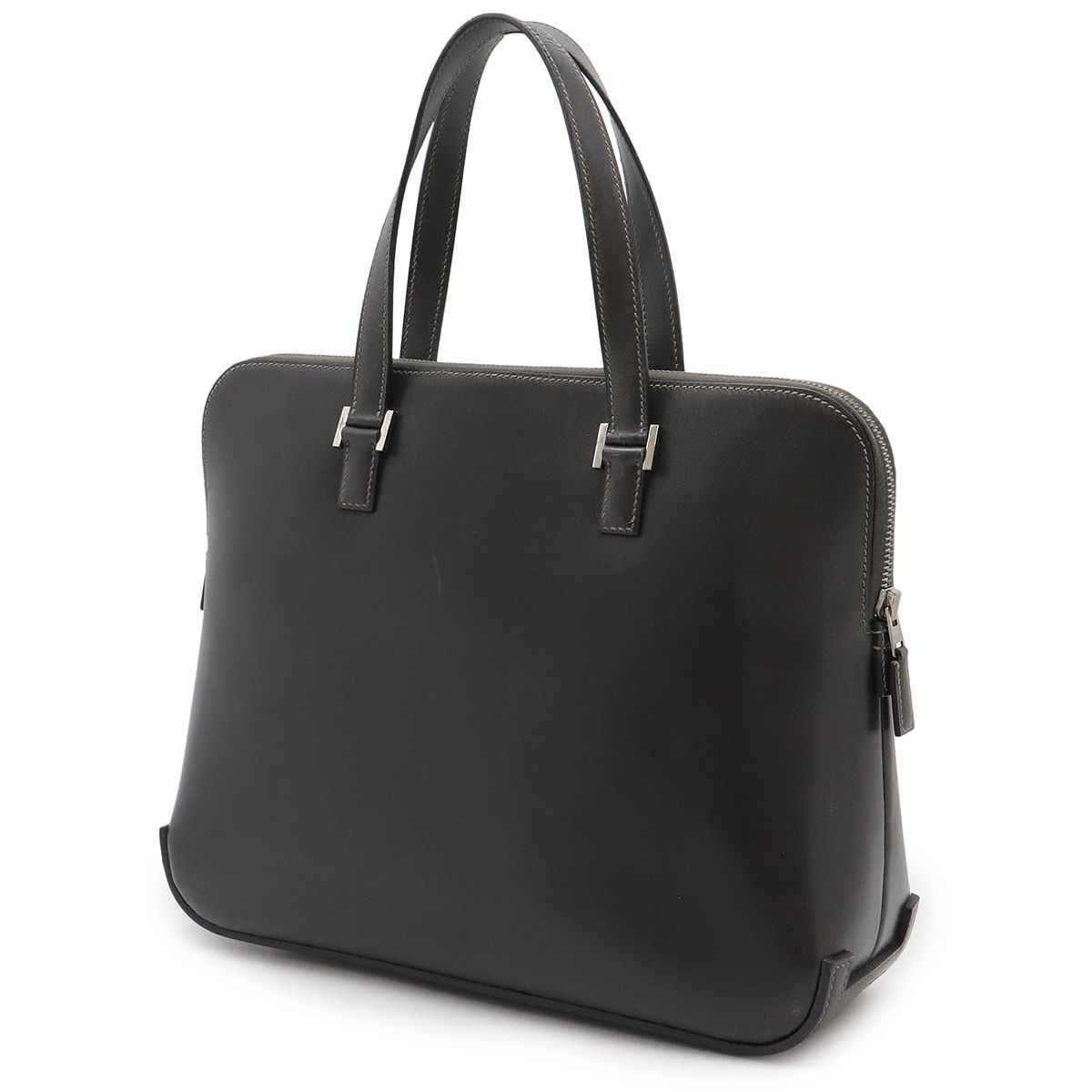 HERMES エルメス エスカパーダ トートバッグ ハンドバッグ ボックスカーフ レザー ダークグレー シルバー金具