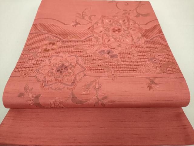 平和屋着物□六通太鼓柄袋帯 総刺繍 スワトウ・汕頭刺繍 地紙