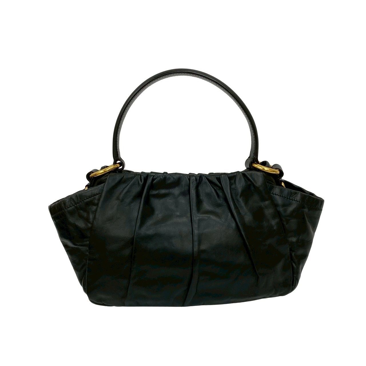 極 美品 PRADA プラダ 三角ロゴ 金具 リボン モチーフ レザー