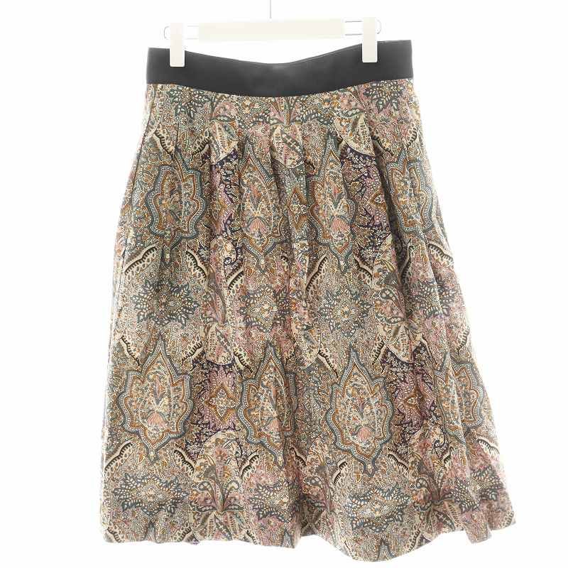 マーガレットハウエル MARGARET HOWELL liberty print 24SS フ スカート ひざ丈 ペイズリー柄 コットン 2 マルチ ベージュ 緑 グリーン 黒 ブラック 578-4232005 |AN19