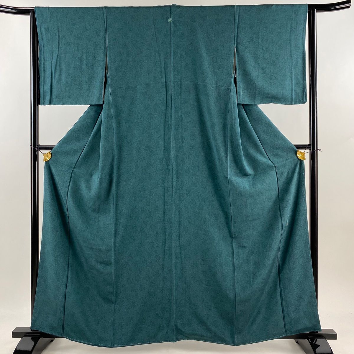 江戸小紋 身丈160.5cm 裄丈63cm S 袷 人間国宝 中村勇二郎 落款 雲中供養菩薩 緑 正絹 一つ紋