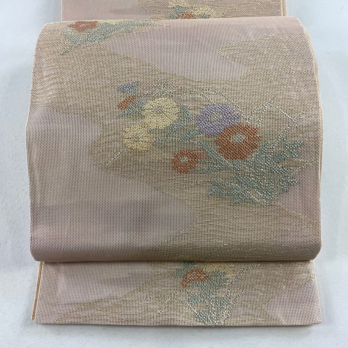 ★専用★美品 袋帯 紗 夏帯 夏 アイボリー 花文 金糸 長さ4m43cm 夏物 袋帯 紗 扇面 草花文 金銀糸 正絹 - メルカリ