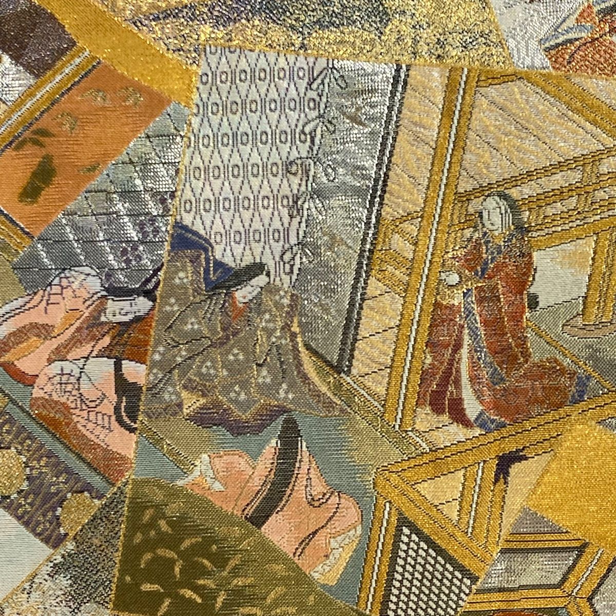 丸帯 平安雅祭礼図 人物 箔 金糸 金色 六通 正絹