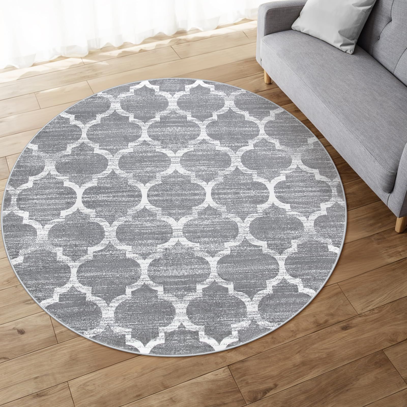 HAOCOO カーペット 洗える 円形 180cm 北欧風 ラグ 約2畳 オールシーズン適用 モロコシ柄 ふわふわ 滑り止め ホットカーペット対応 低反発 防音 抗菌防臭 リビング ダイニング ラグマット アンティーク グレー