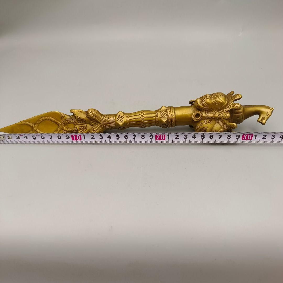 銅製 法器 三象馬頭金剛杵 降魔杵 鎮宅辟邪 開運風水 招財置物