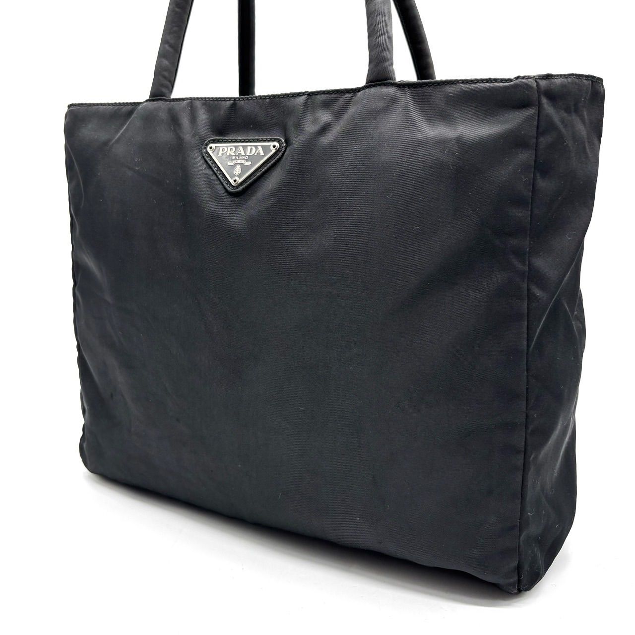 良品】 PRADA プラダ トートバッグ ハンドバッグ 三角ロゴプレート 総 