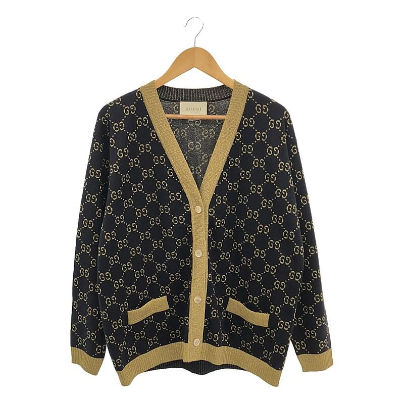 【美品】  GUCCI / グッチ | GGジャガード コットン ラメファブリック カーディガン | M | ネイビー / ゴールド | レディース 美品】 GUCCI / グッチ | GGジャガード コットン ラメファブリック