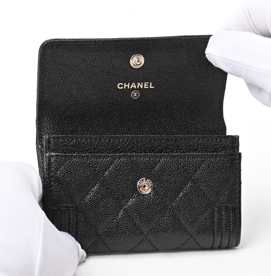 シャネル / CHANEL　ボーイシャネル フラップ カードケース / コインケース　A80603　キャビアスキン　ブラック/ゴールド　【中古】  商品番号 S-155653