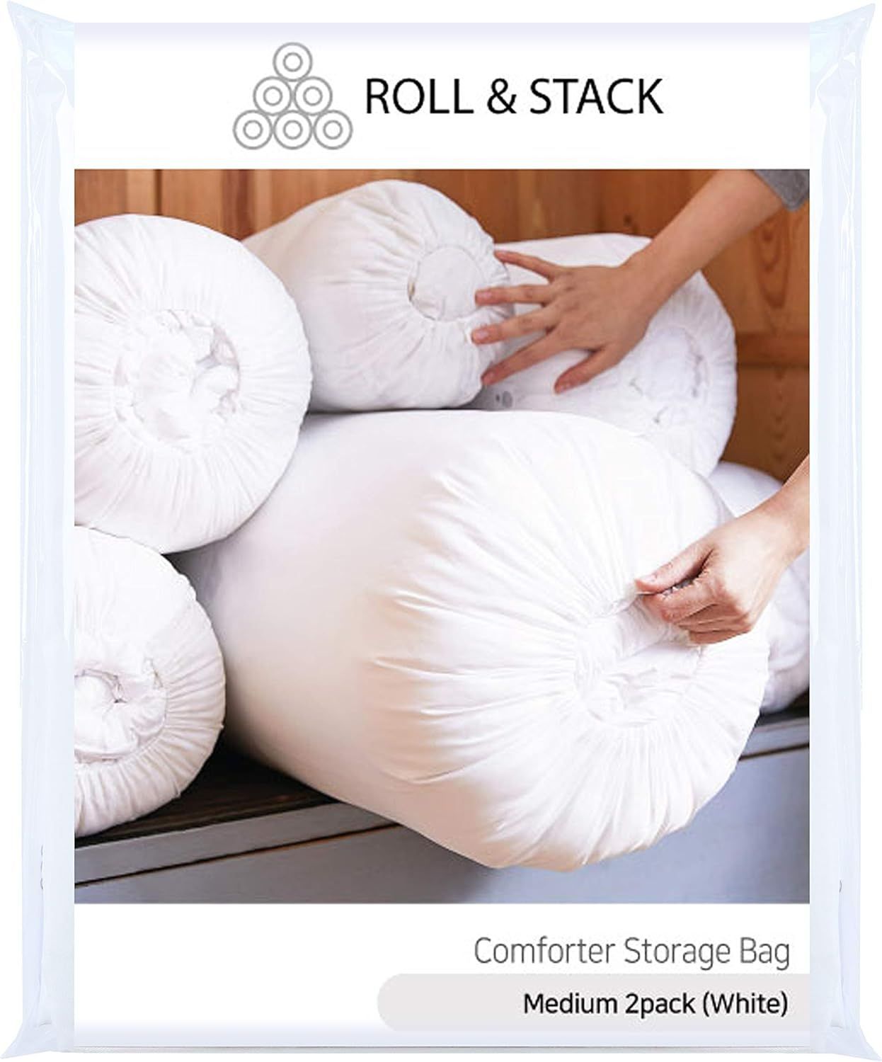 【特別セール】u003eWhite M X 2u003c Roll Stack ロールアンドスタック ふとん収納袋  衣類収納袋 - M (25L) White X 2