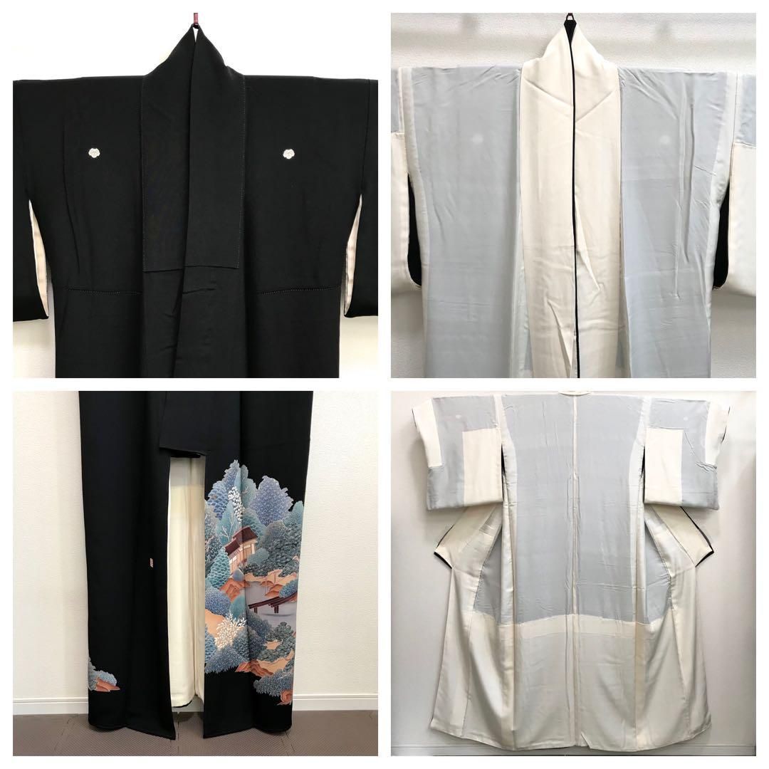 留袖]黒留袖 美品 正絹 比翼 五つ紋 友禅染め 金彩 作家物 落款 結婚式