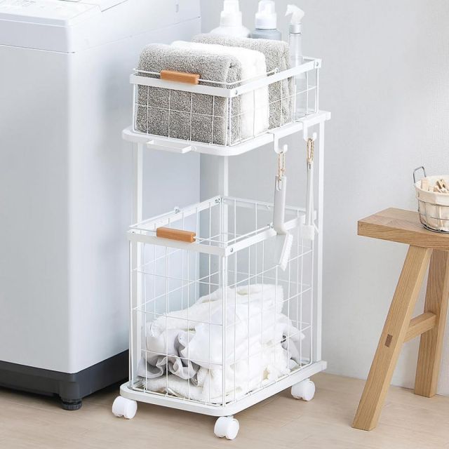 アイリスオーヤマ ランドリーバスケットワゴン2段 LBW-452 ホワイト 洗濯かご 洗面所 収納
