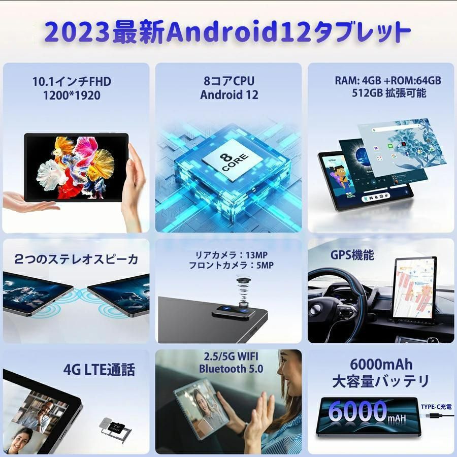 即納 特価限定 タブレット PC 本体 4+64G 10.1インチ Android 12 Wi-Fi