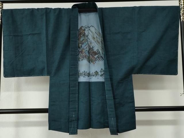 平和屋着物 男性 紬 アンサンブル 色無地 褐返色 正絹 yc