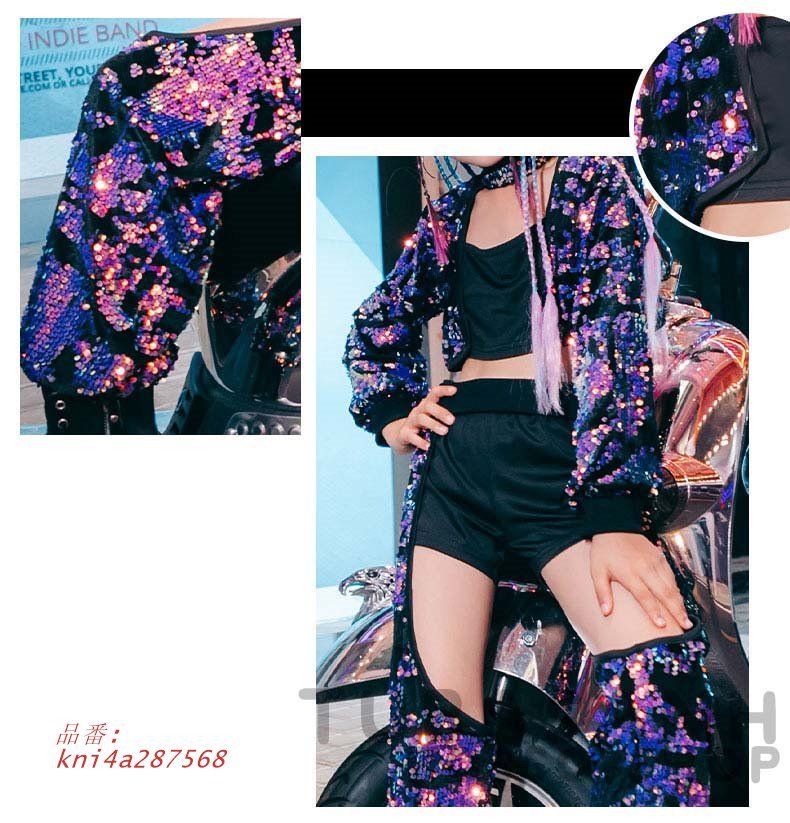 安定性のある ダンス 衣装 韓国 キッズ ガールズ スパンスカーフ 紫の セットアップ ヒップホップ ジャズダンス 黒 パンツ 応援団 kni4a287568