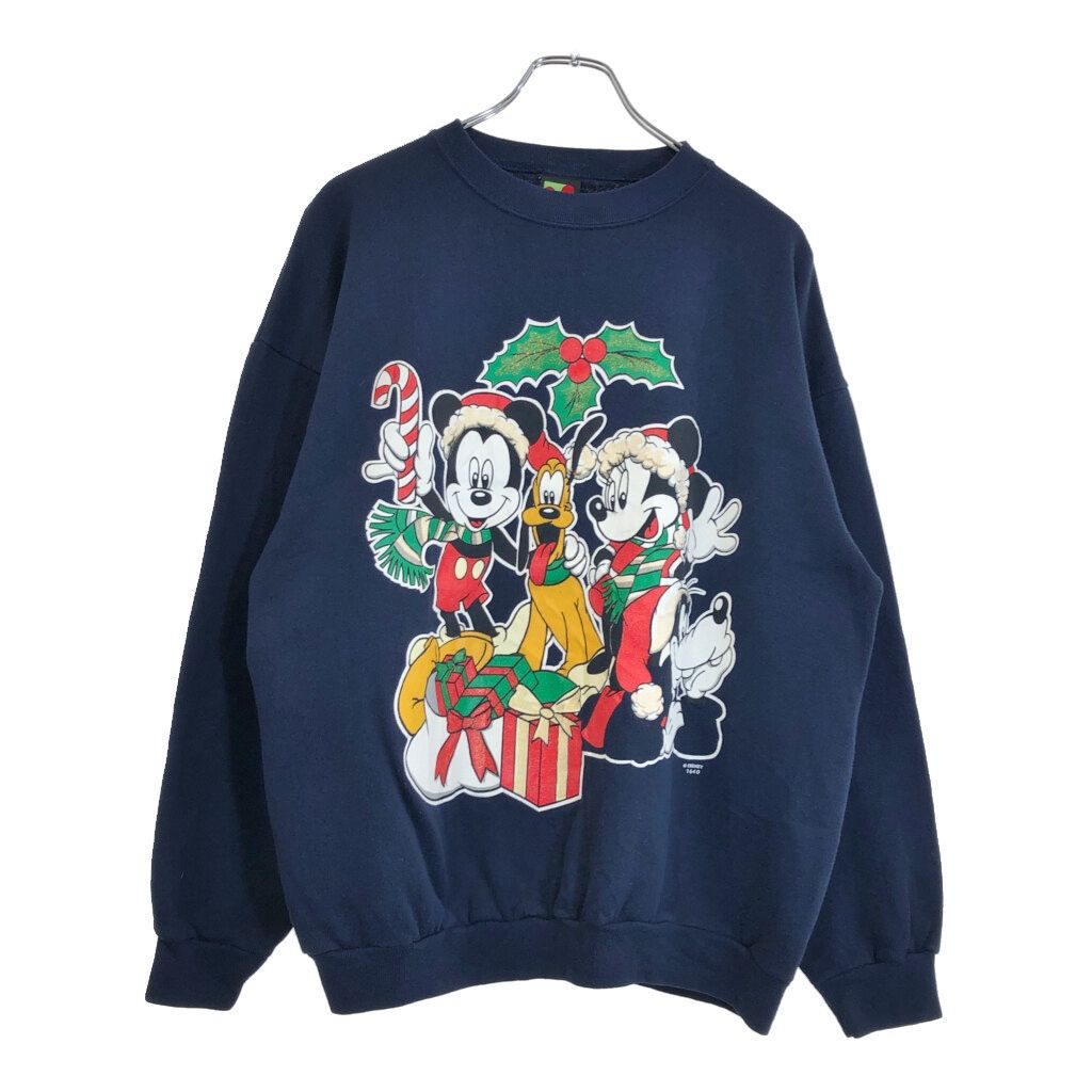 00年代 Disney ディズニー ミッキー＆フレンズ クリスマス スウェット キャラクター ネイビー(メンズ XL)中古 古着 U6307