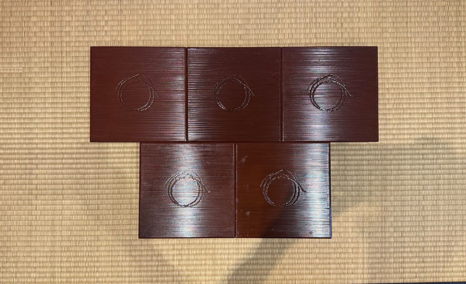 木製漆塗り 初瀬川柳菴作 柳筥 出世膳 5客 茶懐石道具弁当箱 共