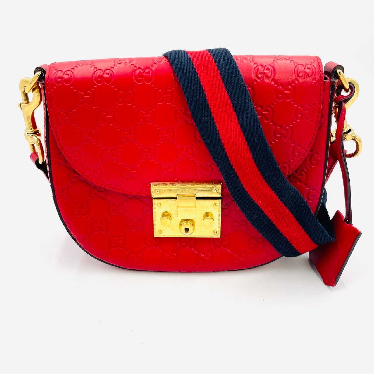 グッチ GUCCI ショルダーバッグ レッド レザー ロゴ 赤 GGロゴ ゴールド金具 レディース 7-4-266