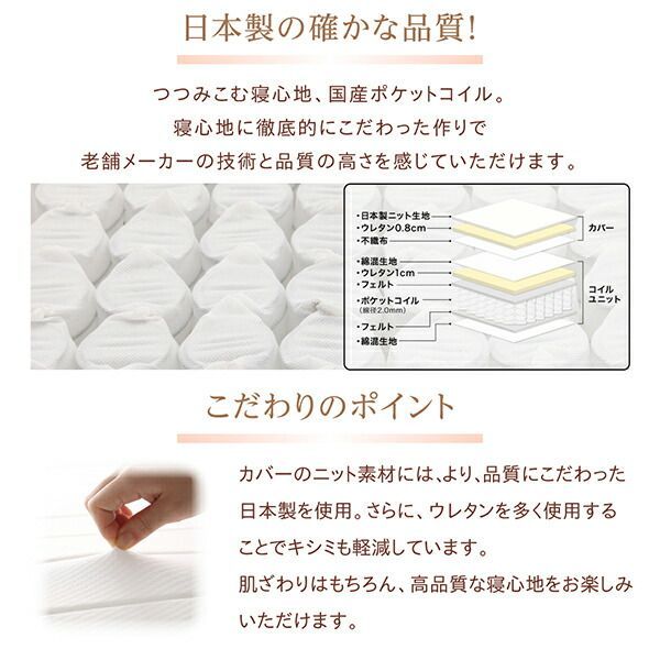 脚付きマットレスベッド 国産ポケットコイルマットレス