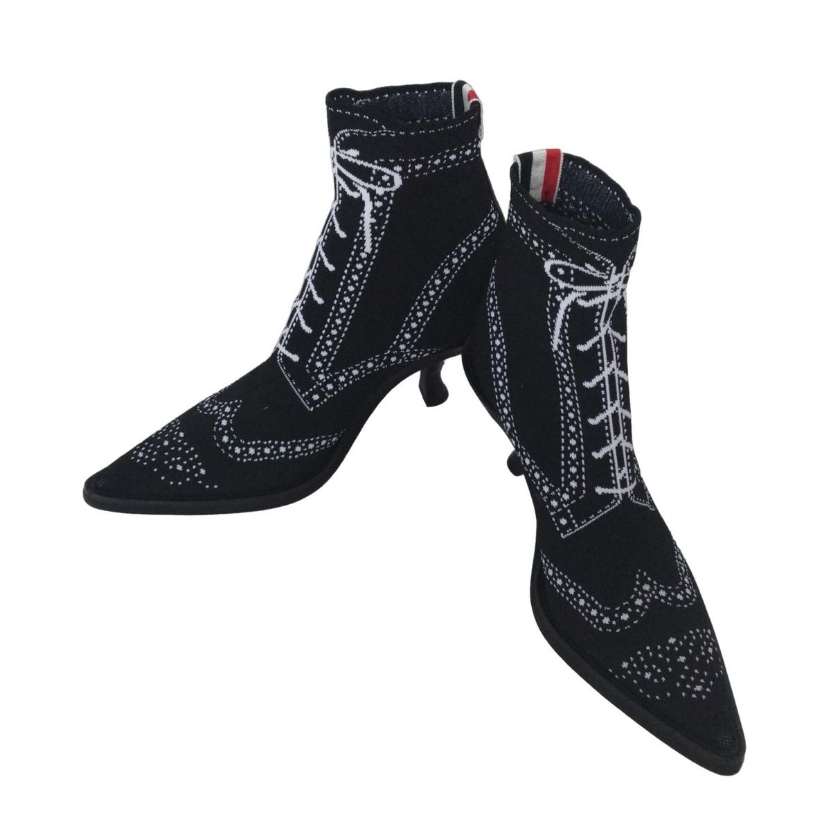 THOM BROWNE トムブラウン ショートブーツ 37 レディース - FFH264A-E0662 黒×白 ニット