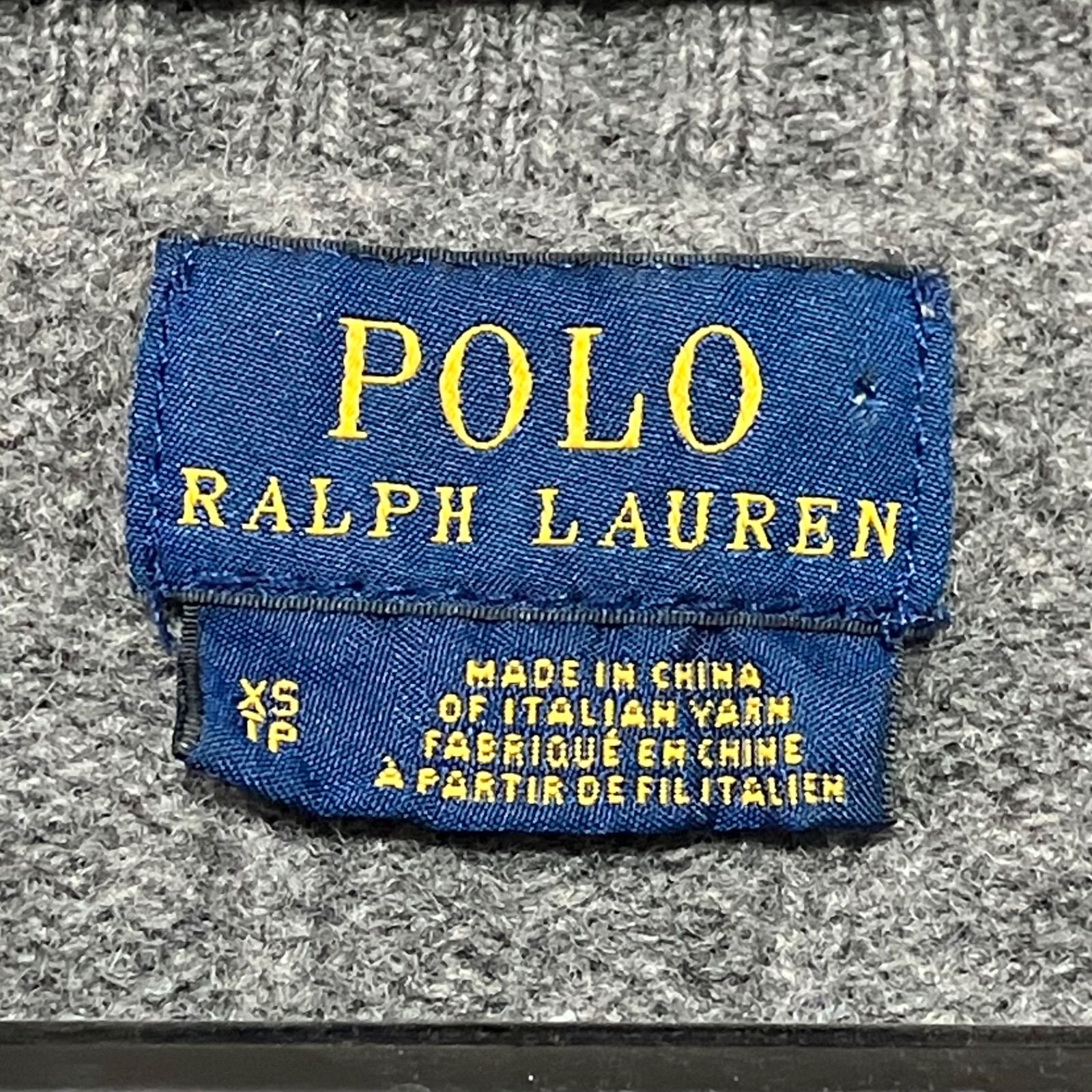 ラルフローレン カシミア混 ケーブルニット Vネック グレーXS ロゴ白