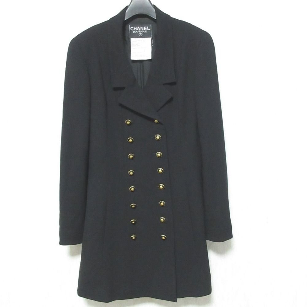 シャネル ロングコート ネイビー ココマーク ココボタン ゴールド