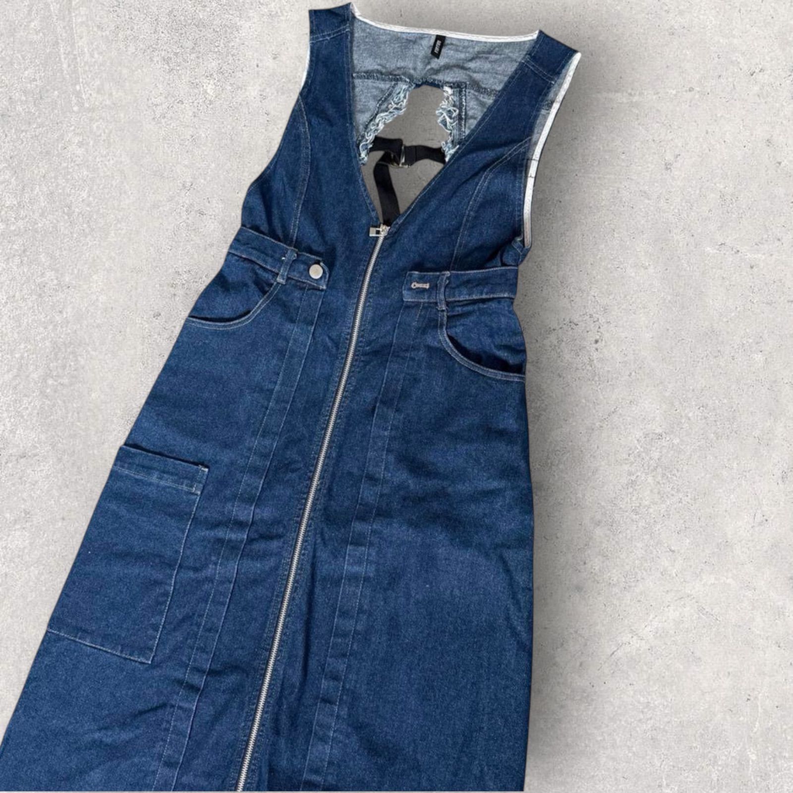 アウラアイラ フロントジップデニムジャンパースカート ロングワンピース