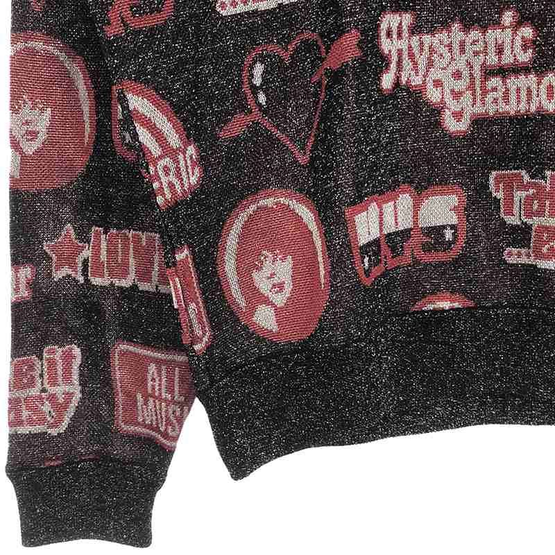 【新品】  HYSTERIC GLAMOUR / ヒステリックグラマー | TAKE IT EASY 総柄 クルーネックニット | F | ブラック/グレー/レッド | レディース 新品】 HYSTERIC GLAMOUR / ヒステリックグラマー | TAKE IT EASY 総柄