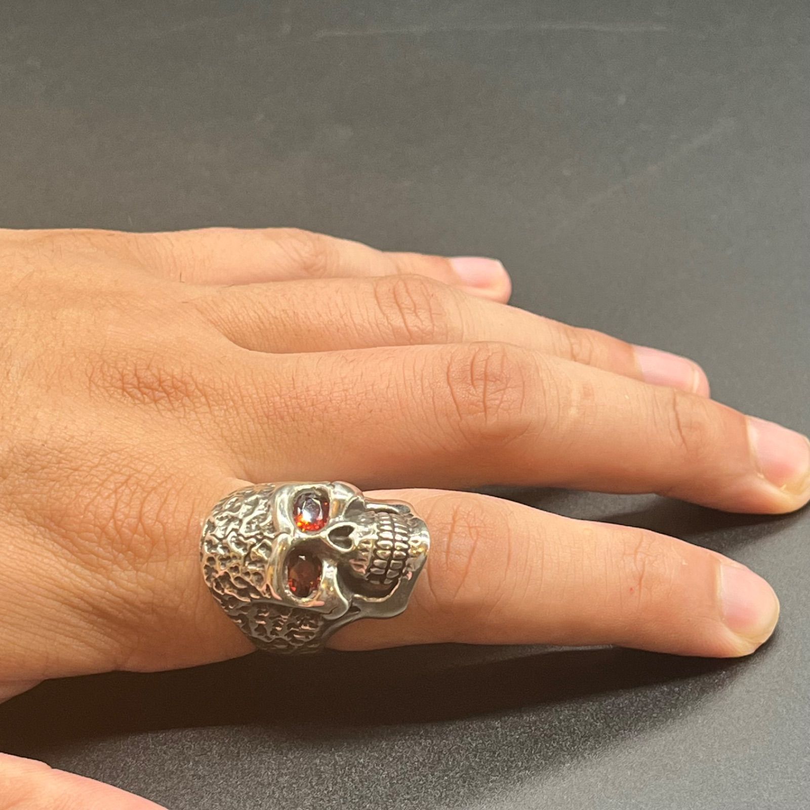 シルバー925 スカルリング 17号 ジルコニア レッドアイ 指輪 925