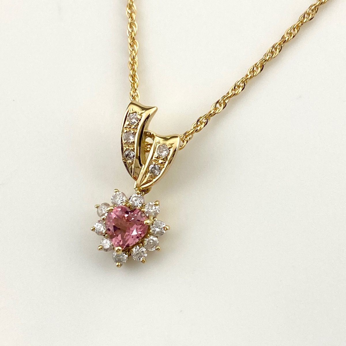 トルマリン デザインネックレス YG イエローゴールド ペンダント メレダイヤ ネックレス K18 トルマリン ダイヤモンド レディース