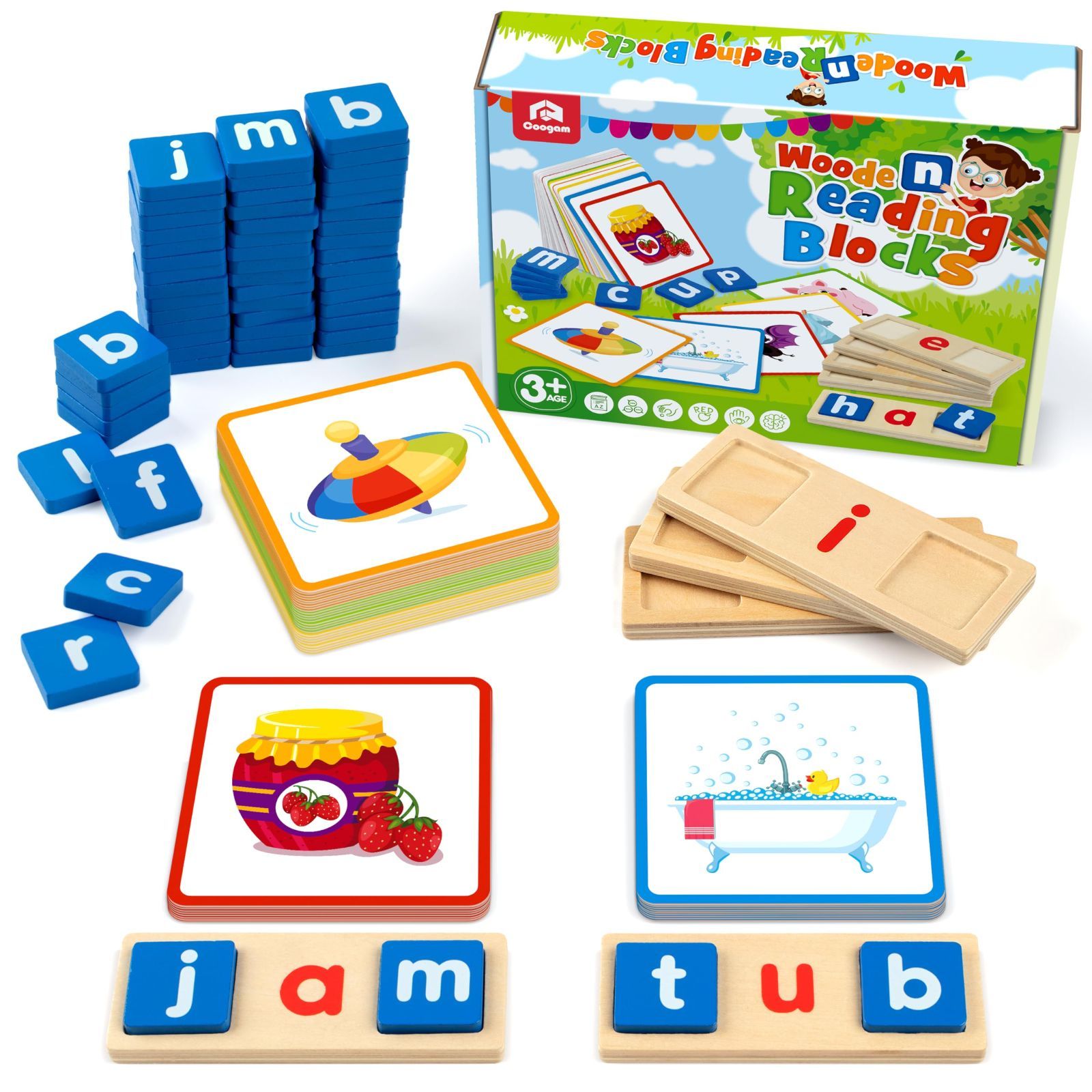 商品 Coogam Wooden Short Vowel Reading Letters Sorting Spelling Games Sight Words Flashcards Alphabet Puzzle Montessori Educatio