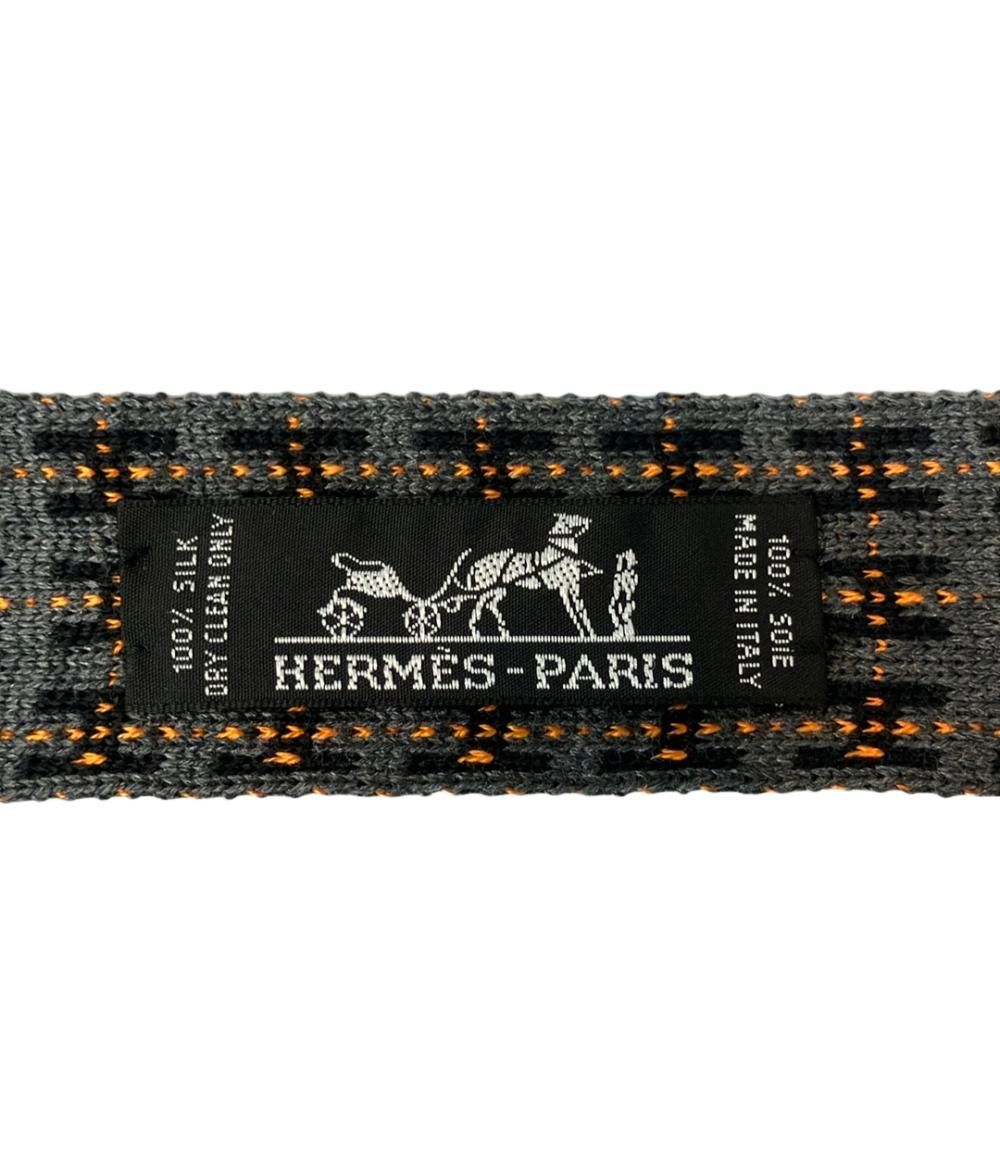 【美品】HERMÈS ネクタイ　エルメス　ニットタイ　H エルメス)シルクニットタイ《テット・ア・テット・エケストル