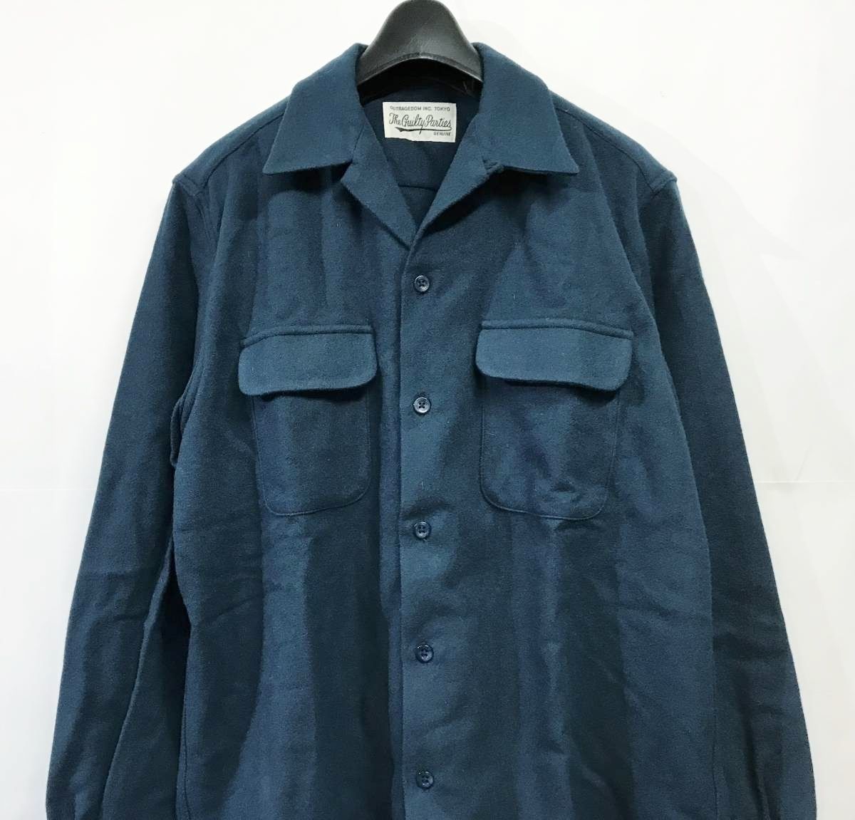 WACKO MARIA WOOL OPEN COLLAR SHIRT ダークブルー ワコマリア 