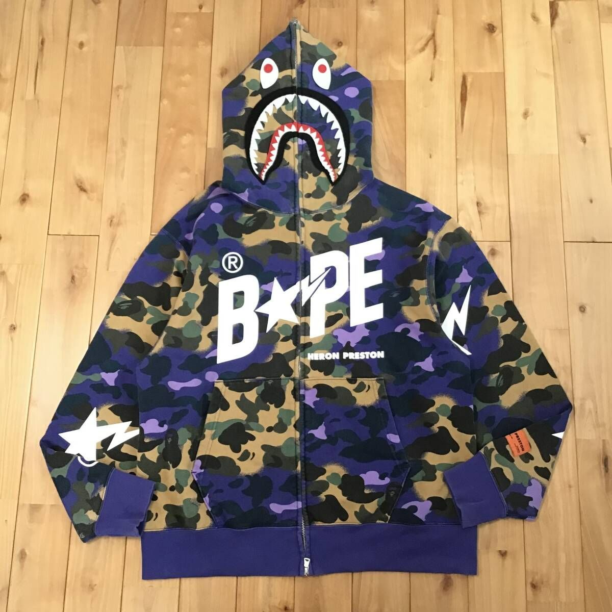 HERON PRESTON × BAPE camo シャーク パーカー Lサイズ shark full zip 