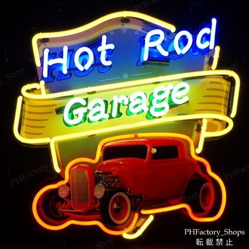 ネオンサイン HOT ROD GARAGE ホットロッド ガレージ 室内装飾 プレゼント ネオン管 装飾 アメリカン雑貨 壁掛け 65x65cm A251