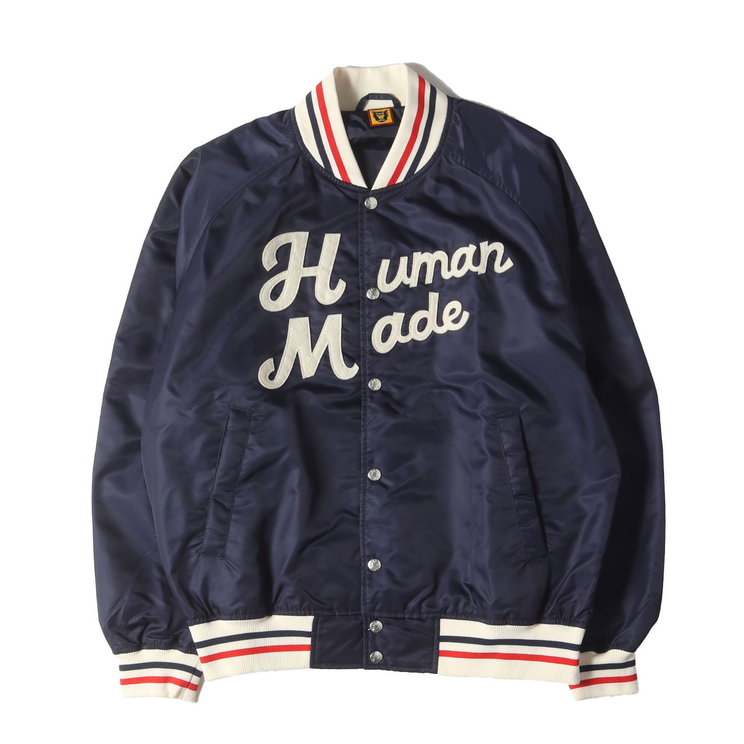 HUMAN MADE ヒューマンメイド ジャケット サイズ:L 24SS ブランドロゴ ナイロン スタジャン (NYLON STADIUM  JACKET) ネイビー 紺 アウター ブルゾン ジャンパー【メンズ】 - メルカリ