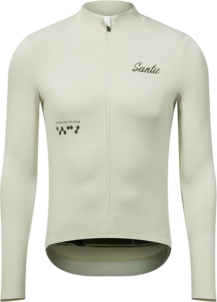 Santic Men's Cycle Jersey Fall/Winter Long Sleeve Fleece Lined Cycle Jacket Cycle Wear Windproof Cold Weather Road Bike Wear Cycling Jersey Thermal Windbreaker Pocket (White, 2XL)