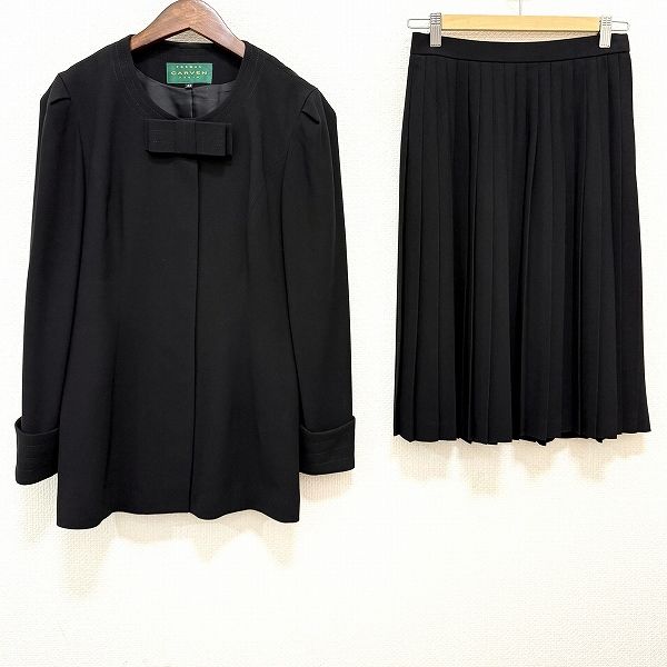 anc カルヴェン Carvenparis スカートスーツ 42 黒 東京ソワール フォーマル リボン ノー 大きいサイズ レディース 869664