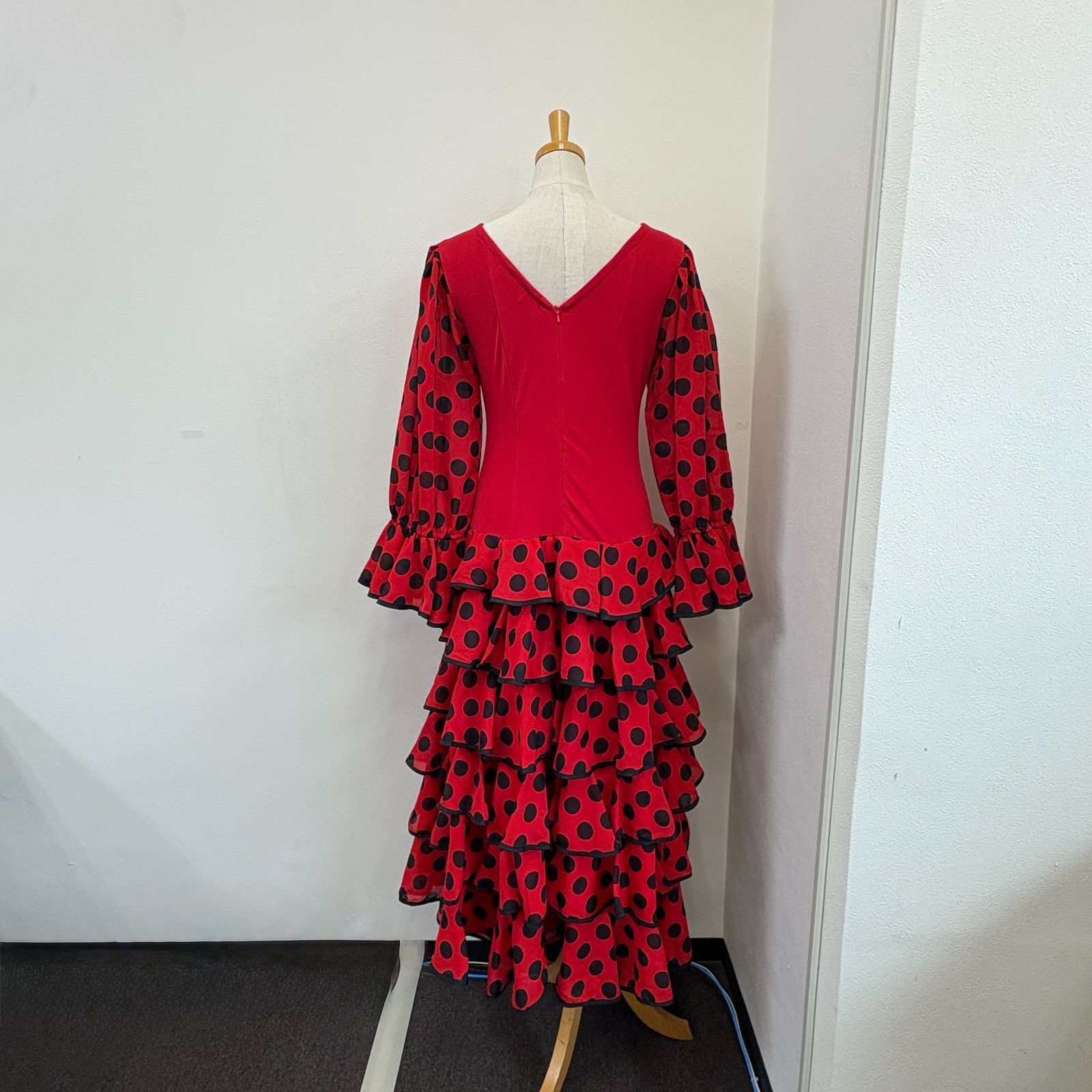 プリマブティック フラメンコ衣装 ドレス ワンピース 赤 ドット フリル 長袖