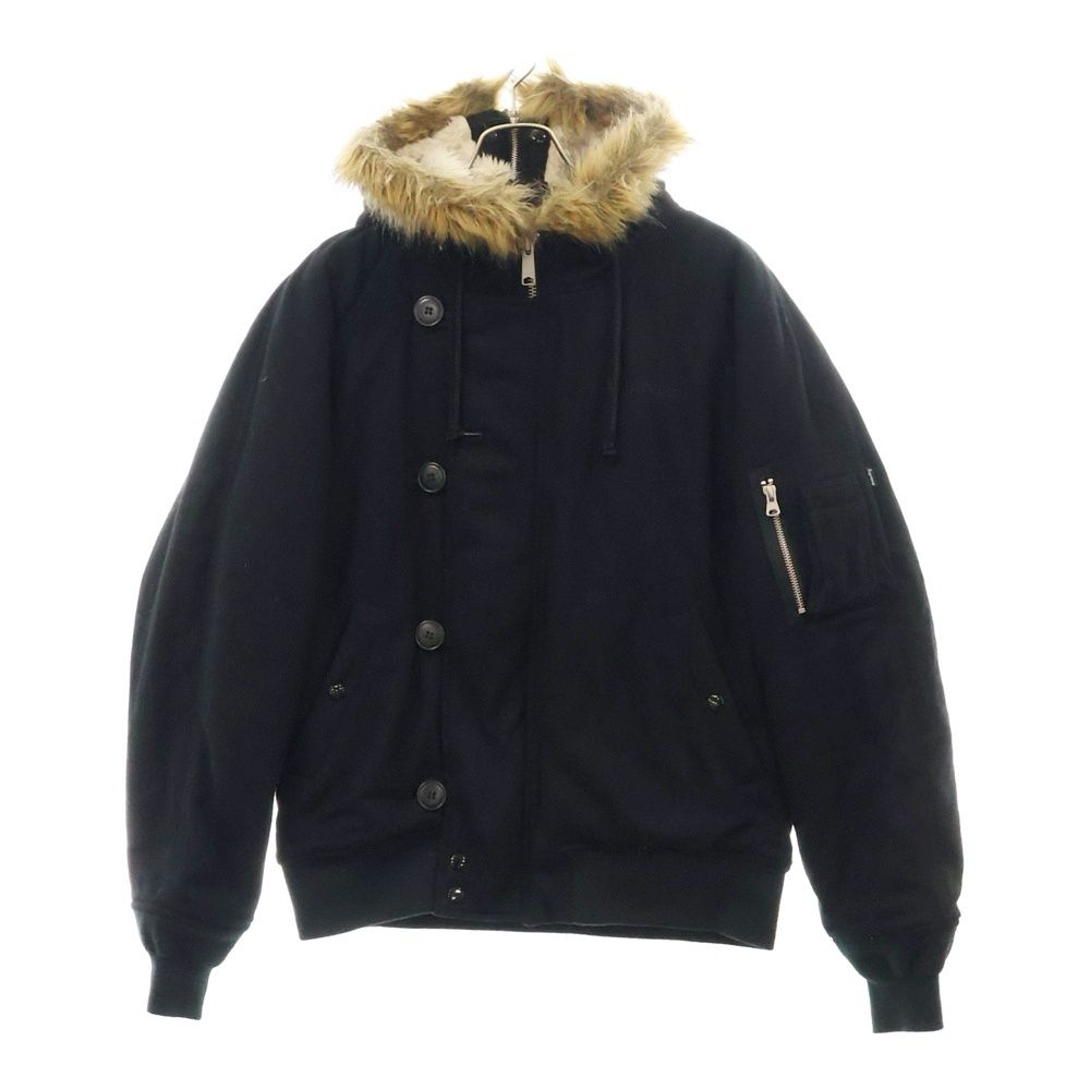 SUPREME (シュプリーム) 14AW Flight Satin N-2B Parka ロゴ刺繍 フェイクファー ジップアップブルゾン ブラック