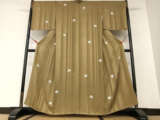 平和屋着物●上質な小紋　作家物　絞り　手描き　椿　正絹　逸品　AAAV7548zg 平和屋着物○上質な小紋 作家物 絞り 手描き 椿 正絹 逸品 AAAV7548zg