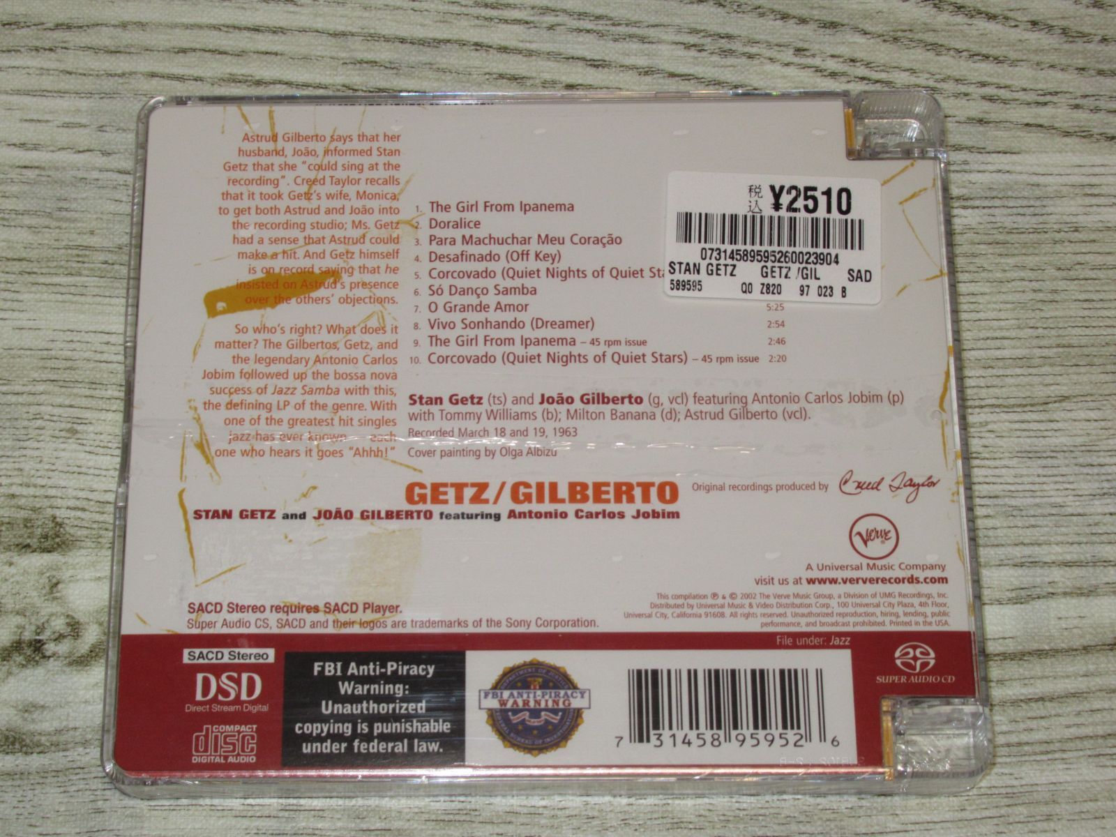 CD GETZ / GILBERTO 未開封 SACD専用（シングルレイヤー） 314 589 595