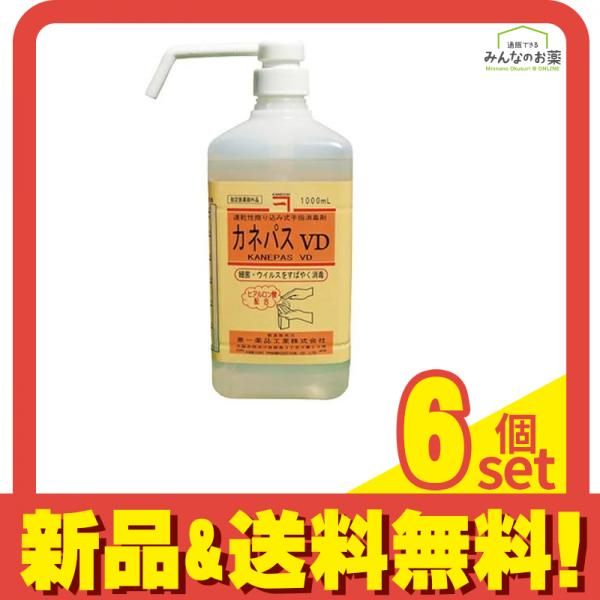 カネパスVD 速乾性擦り込み式手指消毒剤 1L ポンプ付き本体 6個セット まとめ売り