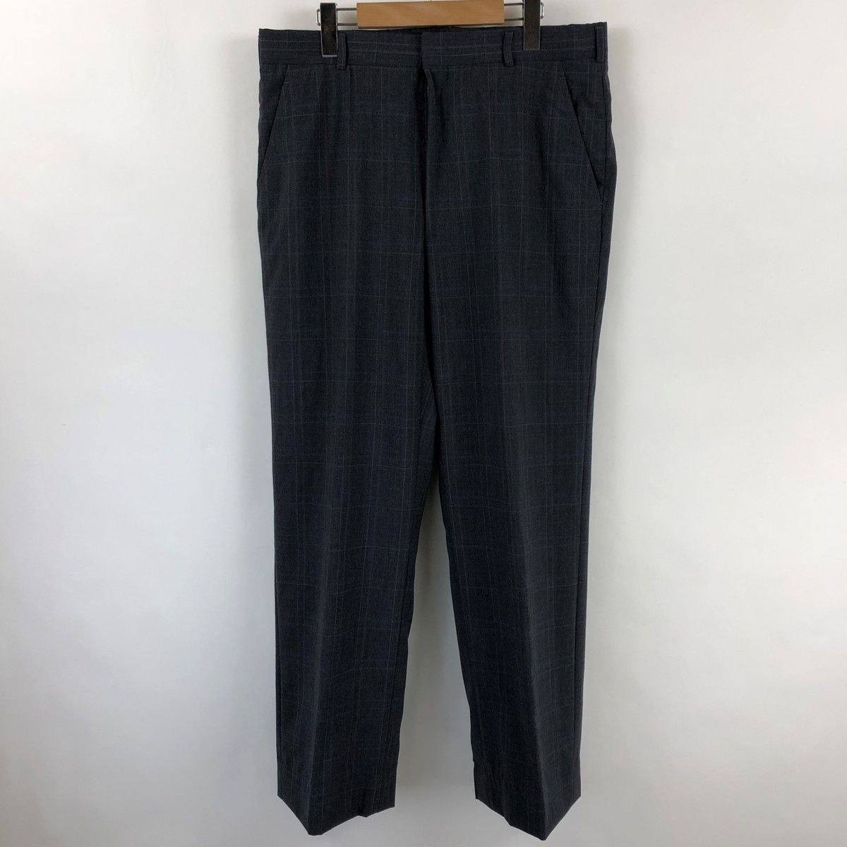 【古着】 スラックス チェックパンツ ストレート グレー系 メンズW33 【中古】 n022428