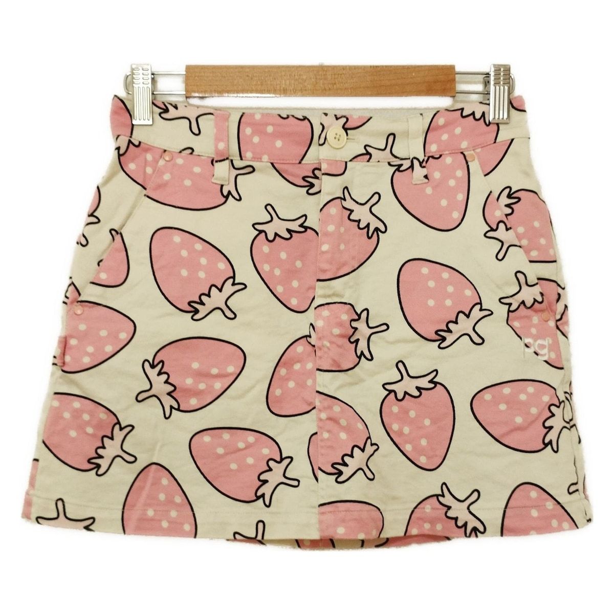 PEARLY GATES パーリーゲイツ ミニスカート サイズ00 XS レディース - アイボリー×ライトピンク×黒 イチゴ