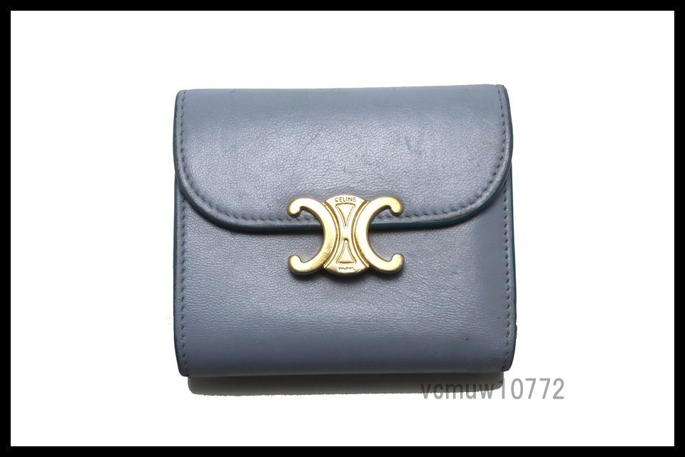 近年モデル 美 CELINE トリオンフ スモールフラップウォレット レザー 3つ折り財布 セリーヌ 0522rn589761